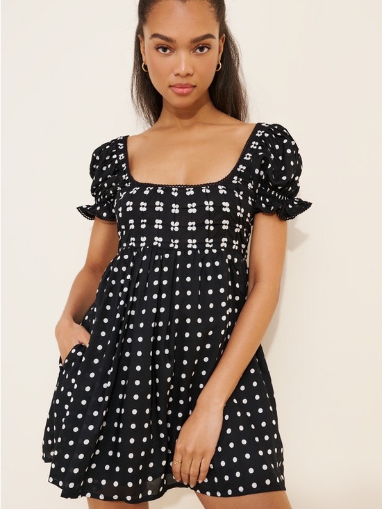 Free People Dresses & Skirts - Free People Black & White Polka Dot Square-Neck Mini Dress